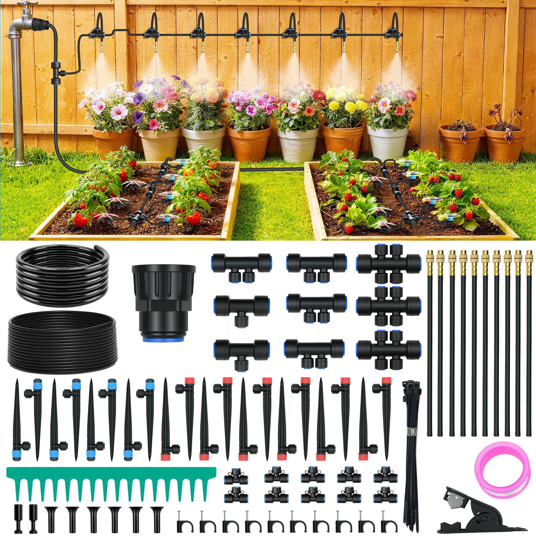 100ft Drip Irrigation Kit Automatic Garden Watering System With Quick ...