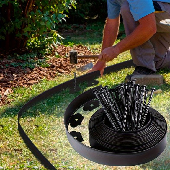 100ft Durable No Digging Garden Edging Border | Plastic Landscape Lawn Edging for Flower Beds, Yard Paths, Paving Stone - 2/4inch High Black Plastic Frame for Gardens and Lawns