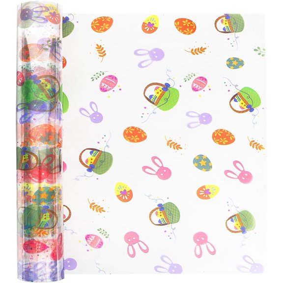 100ft Easter Cellophane Wrap Roll with Egg (35 in x 100 ft) - 3 Mil Thick Wrapping Paper Roll, Easter Cellophane Bags for Baskets, Candy Gift Wrapping