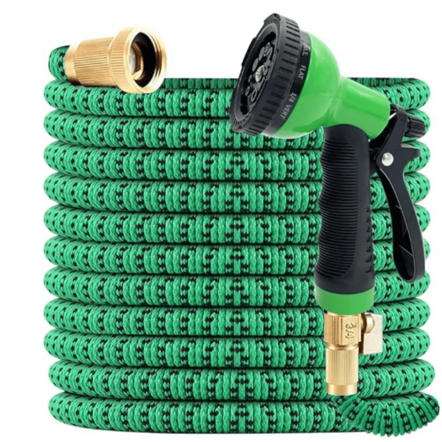 100ft Expandable Garden Hose with Holder - Heavy Duty Superior Strength 3750D - 4 -Layer Latex Core - Extra Strong Brass Connectors and 10 Spray Nozzle w/Storage Bag (Green 100)