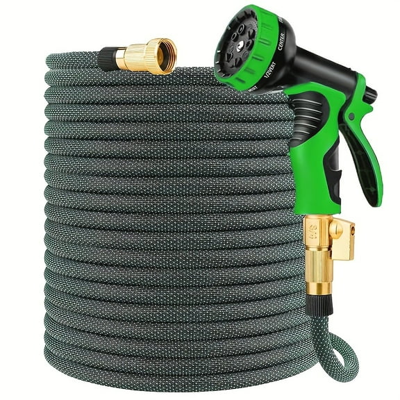 100ft Flexible Garden Pipe, Leakproof Design, Durable Rubber Material, Solid Brass Fittings, For Cleaning, Forestry, Gardening, And Pet Cleaning, US Standard Thread, Easy Assembly