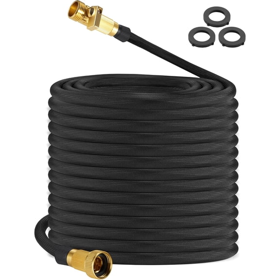 100ft Garden Hose  Lightweight & Flexible Water Hose, Leak-Proof Fabric Non-Expandable with Shut-Off Valve for Yard, Outdoor Watering, Car Wash RV