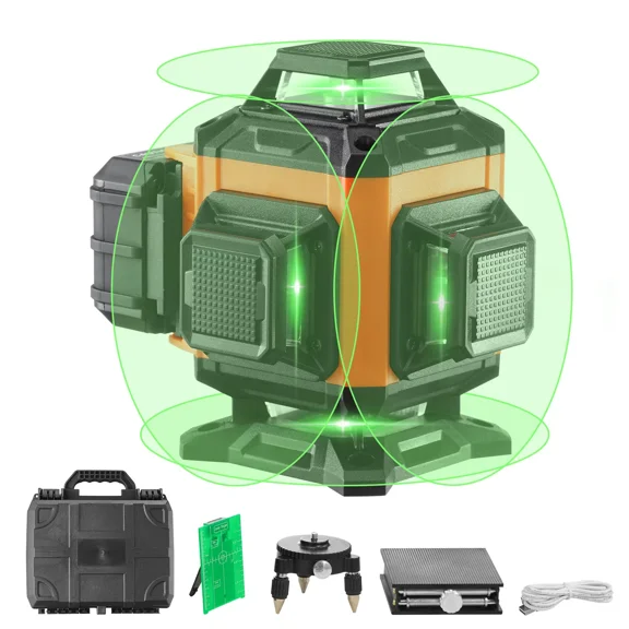 100ft Green Laser Level with 4x360 Cross Lines,Self-Leveling,IP54 Waterproof,Remote Control,5 Hours Continuous Use,Perfect for Professional and DIY Projects