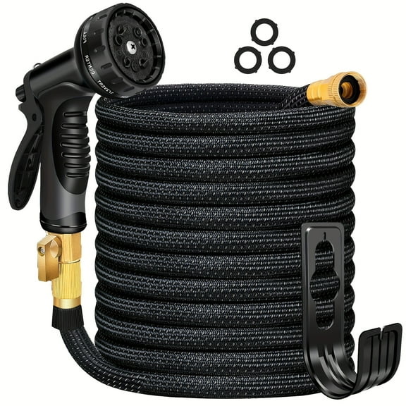 100ft Heavy-Duty Non-Expandable Garden Hose - Leakproof with 3/4" Solid Brass Fittings. Durable Rubber Construction & US Standard Threads for Professional Use.