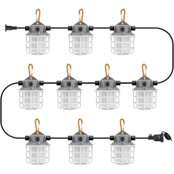 100ft LED Cotruction String Lights, 150W 15000lm LED String Work Lights, Temporary Work Lights Linkable Industrial String Work Lights with Hook for Jiobsite, Outdoor Lighting (10)
