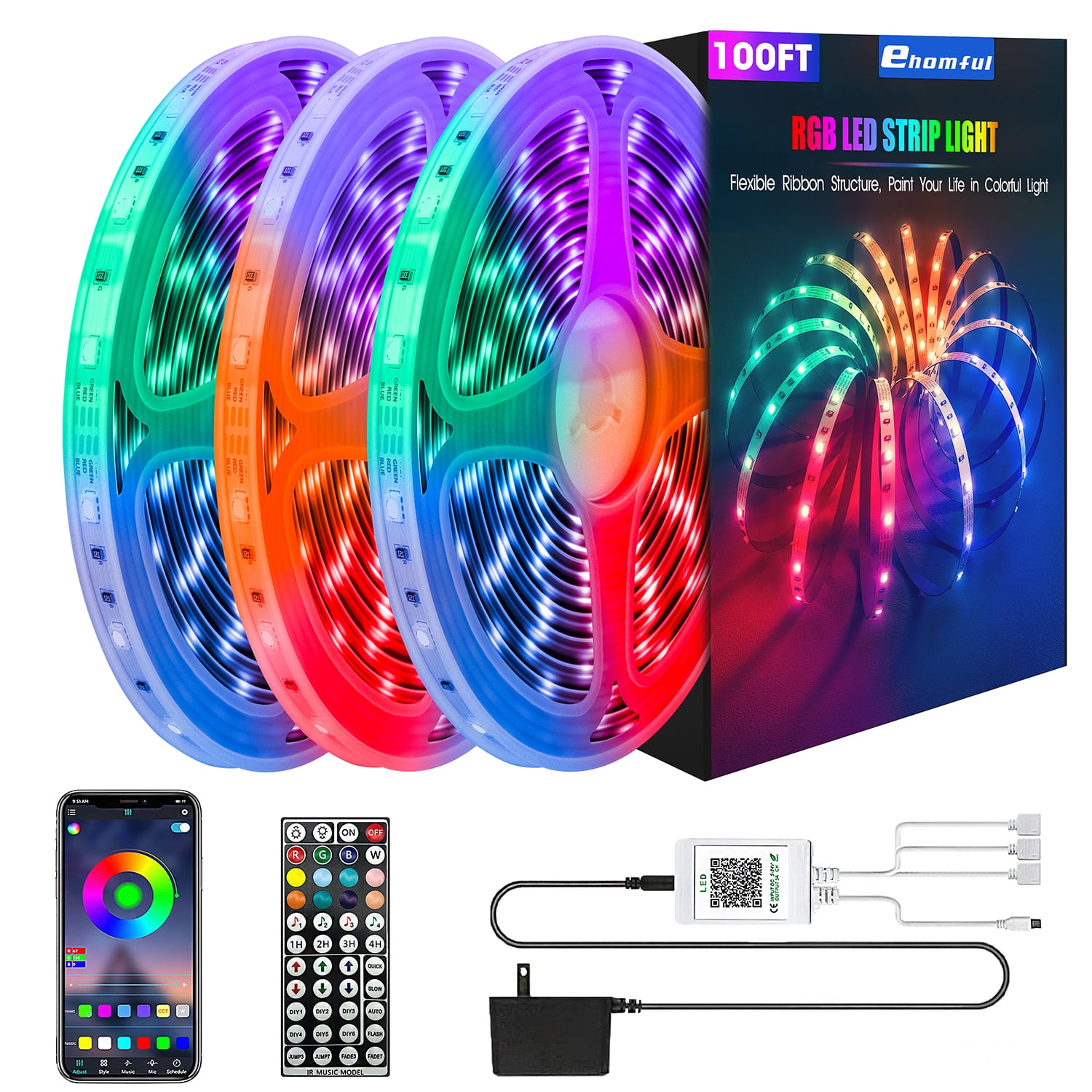 100ft Led Lights for Bedroom, APP Control Music Sync Color Changing,Ultra  Long RGB 5050 Led Strip Lights with 44Keys IR Remote for Christmas Room  Home