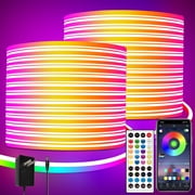 100ft LED Neon Lights 24V RGB LED Rope Lights with Remote Control APP Control IP65 Waterproof Flexible Neon LED Strip Lights for Bedroom Room Outdoors Decor (2 
