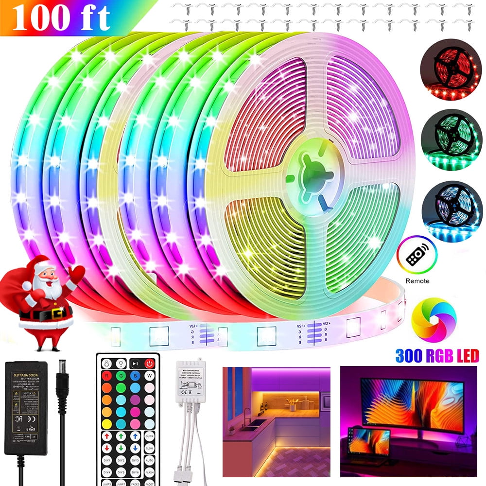100ft LED Strip Lights, Color Changing LED Lights for Bedroom with 44-Key Remote and Control Box, 5050 RGB LED Lights for Party, Decor, Celling, Valentine's Day (6 X 16.4ft)