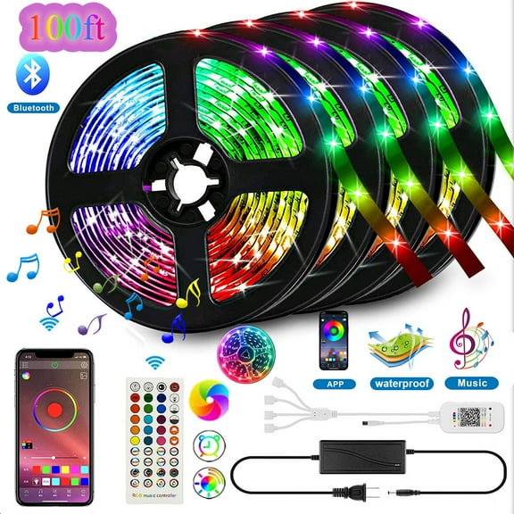 100ft Led Lights for Bedroom , AlexTong Led Strip Lights Music Sync Smart Light Strips App Control Rope Lights Color Changing Christmas Decorations Lights with Remote Led Lights
