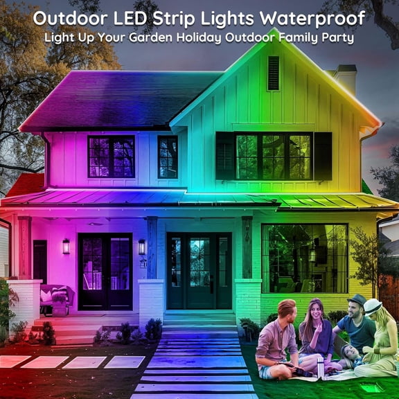 100ft Outdoor LED Strip Lights Waterproof,IP68 Outside Led Light Strips Waterproof with App and Remote,Music Sync RGB Exterior Led Rope Lights with Self Adhesive Back for Roof,Deck