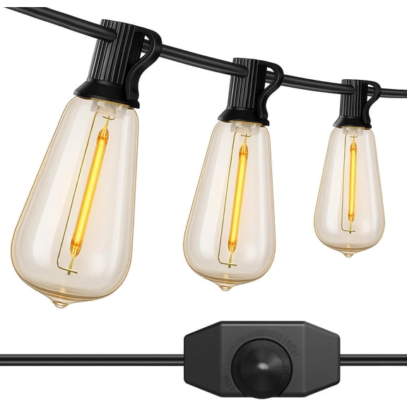 100ft Outdoor String Lights with Rotary Dimmer, 52 LED Edison Bulbs, Dimmable Waterproof Shatterproof 2200K Warm