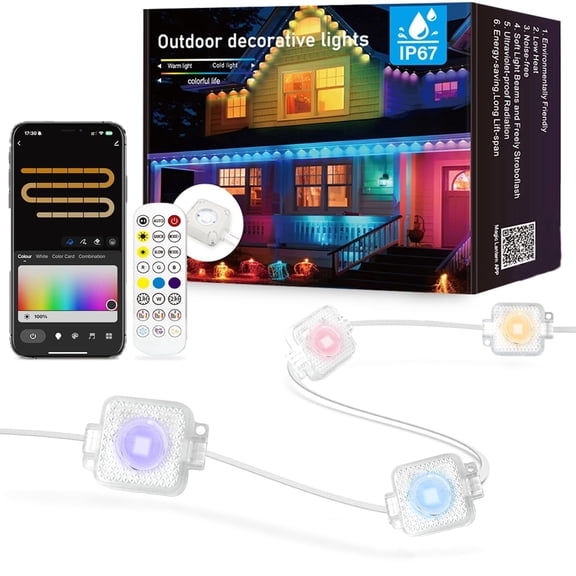 100ft Permanent Outdoor LED Lights Strings, LED Eaves Decorative Light, RGB Rope Light, Support IP67 Waterproof, App and Remote Control for Eaves, Stairs, Courtyard, Lawn, Exterior Wall Decoration