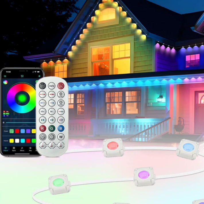 100ft RGBIC Smart Permanent Outdoor LED Strip Light with 48 Lights, Color-Changing, IP67 Waterproof, WiFi + Bluetooth, Patio & Garden Decor, Holiday Lighting