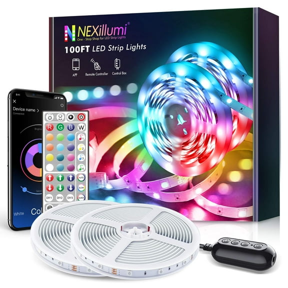 100ft Smart LED Strip Lights Bluetooth with Remote, Fussion LED Lights for Bedroom with Remote Music Sync, Room Christmas Decoration(100Ft APP+ Remote+ Mic Control)