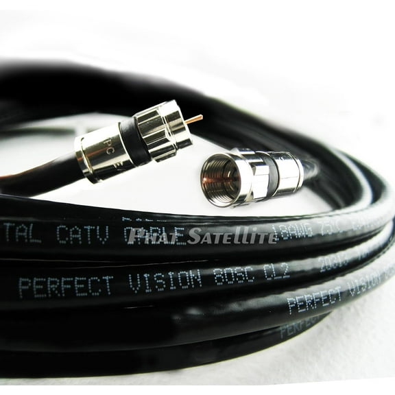 100ft  Solid Copper 3ghz 75 Ohm Coaxial Rg6 Directv, Dish Network, Digital Cable Tv Video Cable with Compression Rg6 Fittings