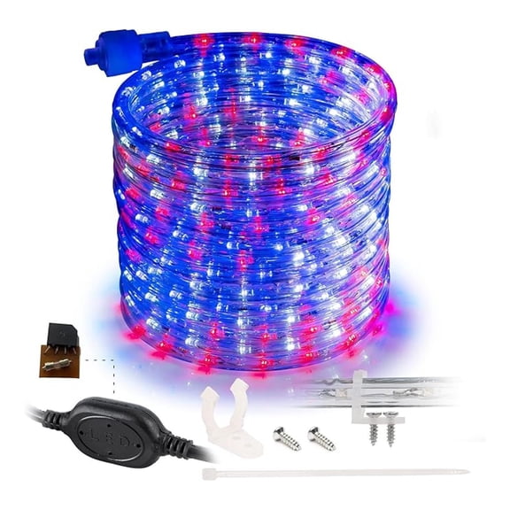 100ft USA Patriotic LED Rope Light, 1116 LEDs Red White Blue, Outdoor Connectable, Waterproof, ETL Certified - Backyard, Patio, Garden Decor