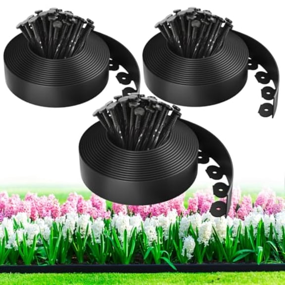 100ft1.5in Tall Landscape Edging Kit with 150 Spikes Not Digging Flexible Plastic Edge Border for Landscaping Lawn Garden Flower Beds Yard Paver Playground Fence Pathway 3pack 33ft Each