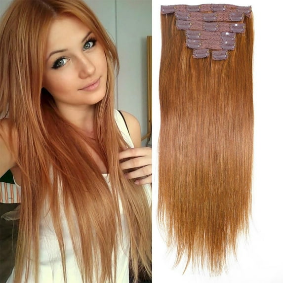 100g 14inch Copper Red Straight Clip in Human Hair Extensions