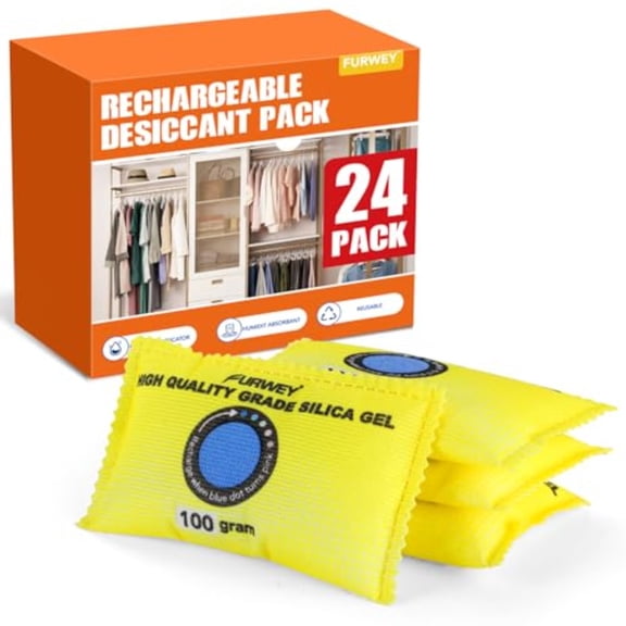 100g 24 Packs Rechargeable Desiccant Packs for Storage Color Indicating Silica Gel Desiccant Packets Moisture absorbers for storage Dehumidifier bag for Closets Cars Storage Bins