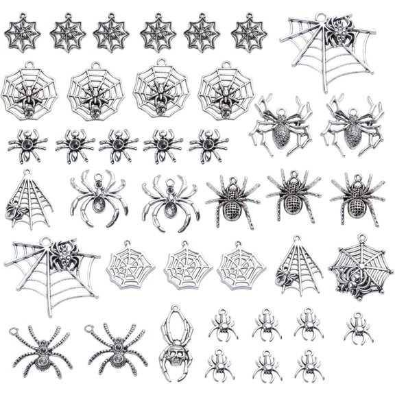 100g (25-40pcs) Antique Silver Spider Charms Tibetan Alloy Halloween Theme Pendants for DIY Necklace Bracelet Making