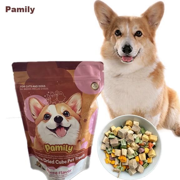 100g/3.5oz Pamily Freeze Dried Cube Pet Treats Mixed Flavor for Dogs-Chicken, Duck, Egg Yolk, Carrot, Purple Potato, Pumpkin, Okra