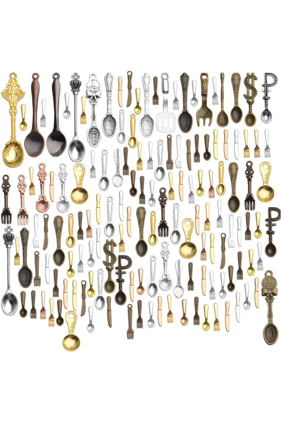 100g (80-120pcs) Tableware Charms, Fork Knife Spoon Tableware Pendants Mixed Kitchen Theme Charms Craft Supplies for DIY Necklace Bracelet
