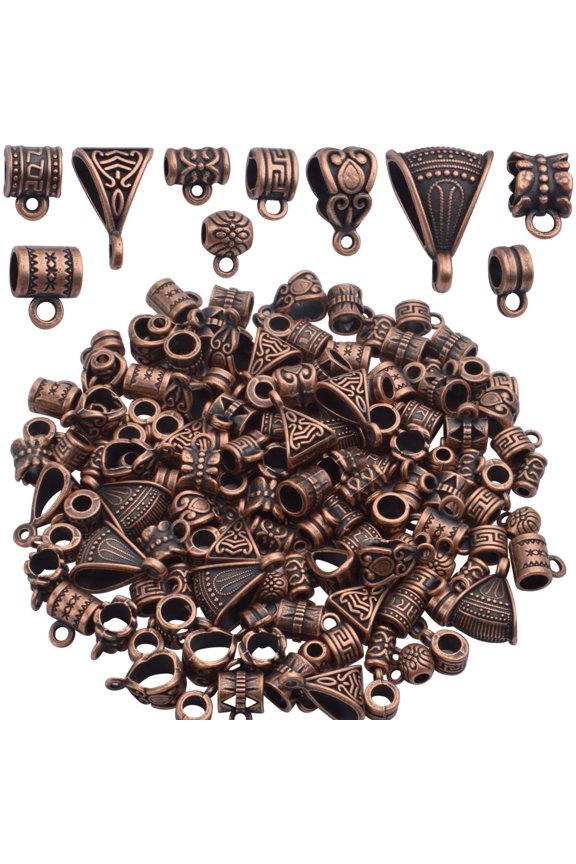 100g (About 120-170pcs) Mixed Antique Copper Bail Beads,Spacer Bead Necklace Pendants for Jewelry and Craft Making