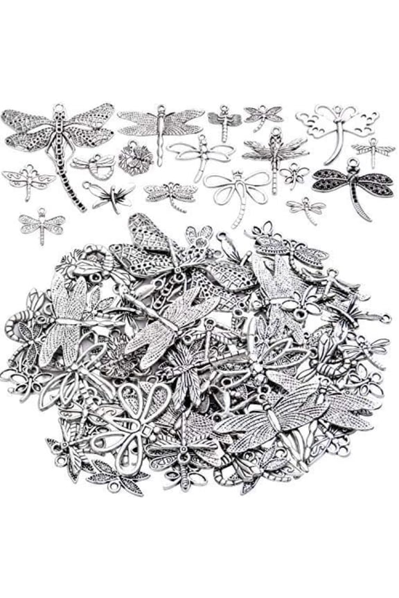 100g (About 50-80pcs) Antique Silver Dragonfly Charms Tibetan Insect Charms Pendants Craft Supplies for Bracelets Necklace Jewelry Making