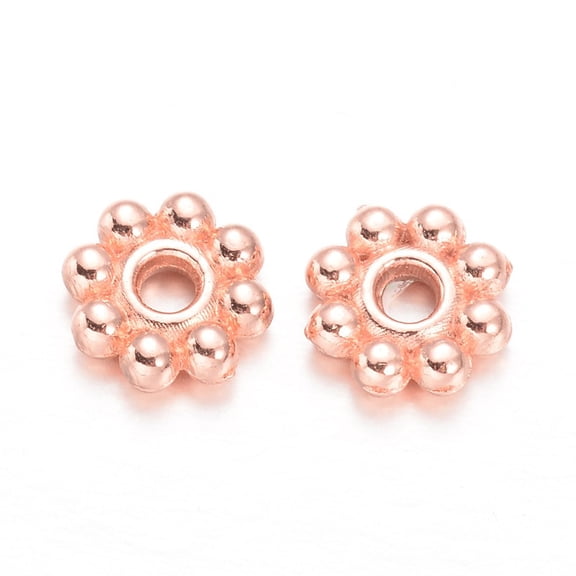 100g Alloy Daisy Spacer Beads Flower Cadmium Free & Lead Free Rose Gold 5~6x1.5~2mm Hole: 1.8mm about 700pcs/100g