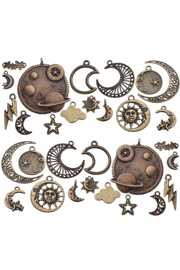 100g Antique Bronze Sun Moon Star Cloud Lightning Bolt Jewelry - Celestial Pendant Charms for Necklace Earrings Bracelet Making Accessory