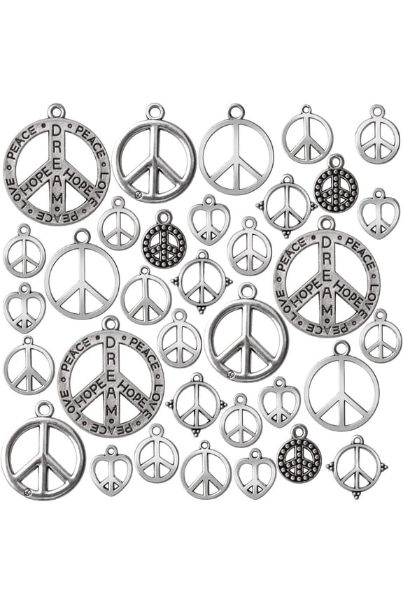 100g Antique Silver Peace Symbol Charms Alloy Peace Sign Charm Jewelry Pendant Charms for Necklace Bracelet DIY Jewelry Making Crafts Supplies