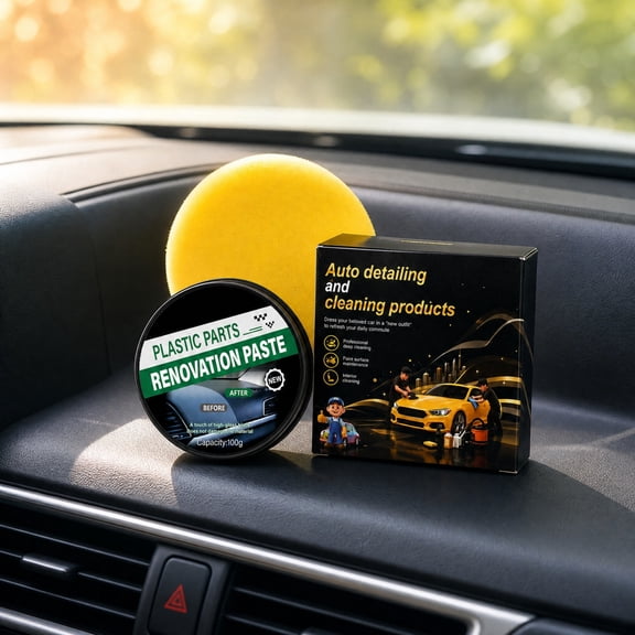 100g Car Interior Plastic Restoring Paste, Dashboard and Door Panel Coating, Long-Lasting Black Finish for Sun-Faded Rubber and Plastics, Easy DIY Application