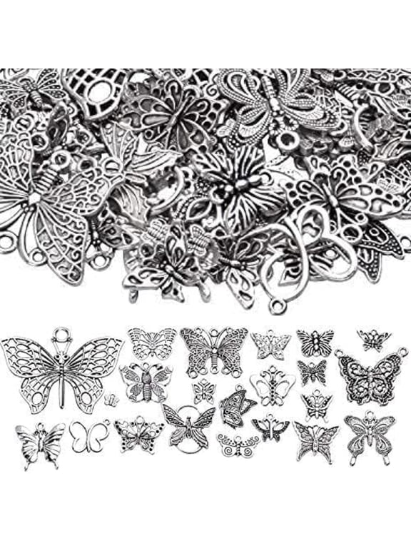 Butterfly Theme Charms, Antique Silver Alloy Mixed Fly Insect Pendants for Diy Earrings Crafts Jewelry Making, 100g(30-60 Pieces)