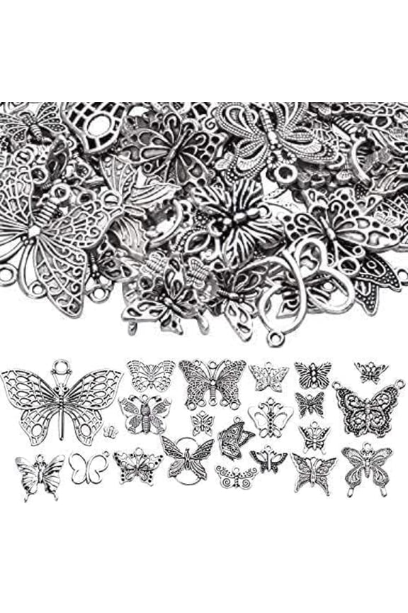 100g Craft Supplies Antique Silver Mixed Butterfly Charms Fly Insect Pendant Charms for DIY Necklace Bracelet Crafting,30-60pcs