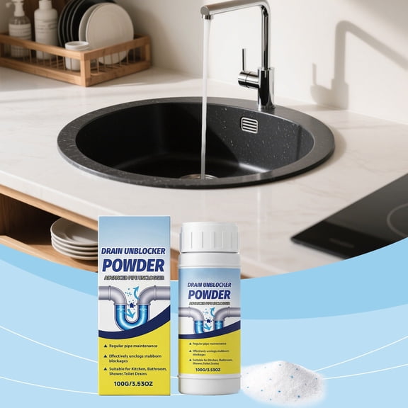 100g Drain Cleaner Powder Fast-Acting Pipe Unclogger Dissolves Hair Grease Soap Scum And Odors For Kitchen Bathroom Sinks Showers Biodegradable Formula Safe For Household Plumbing Maintenance Perfect
