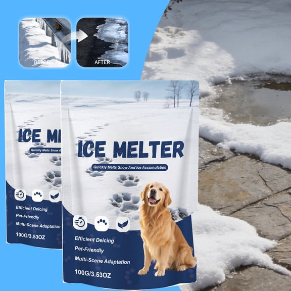100g Fast Acting Ice Melt Pellets Pet Safe Snow Melting Agent for Driveway Sidewalk Concrete Ice Melt Salt for Cold Temperatures Easy Storage for Urban & Small Homes,2PC-200g