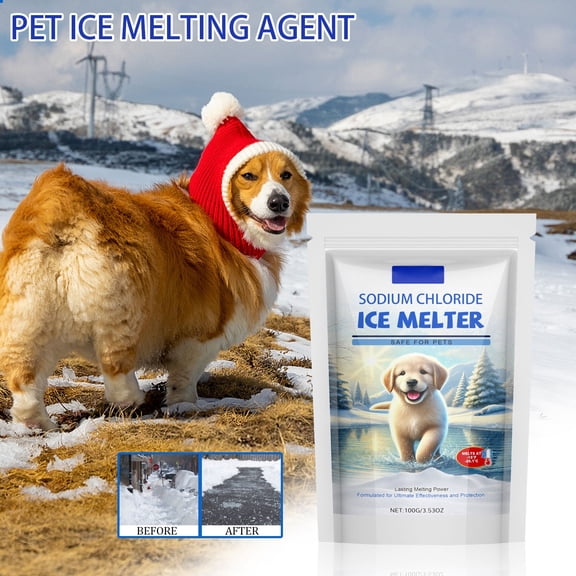 100g Fast Acting Ice Melt Pellets Pet Safe Snow Melting Agent for Driveway Sidewalk Concrete Ice Melt Salt for Cold Temperatures Easy Storage for Urban & Small Homes,1PC-100g