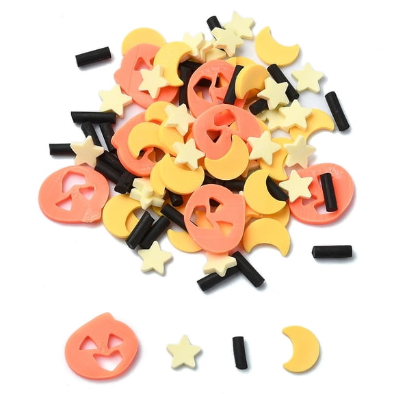 100g Halloween Handmade Polymer Clay Cabochons Pumpkin/Star/Moon/Column Mixed Color 5.5~10x5.5~12x1mm