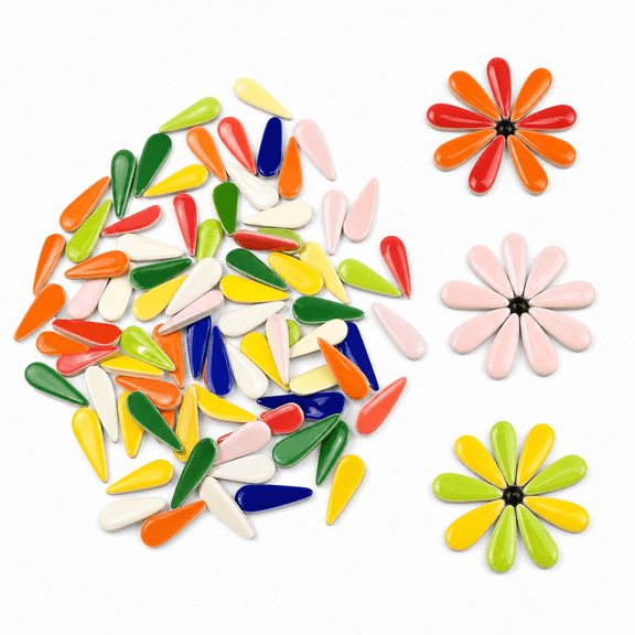 100g Handmade Ceramic Mosaic Petal Tiles with Bright Multicolor Irregular Semi Circular Striped,DIY Craft Supplies for Home Decoration Wall Art Stepping Stones Flower Pots Garden Projects