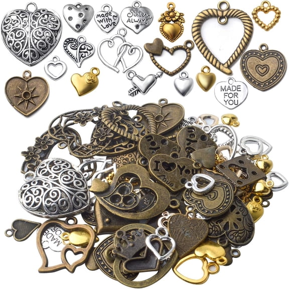 100g Heart Shape Charm Alloy European Style Heart Jewelry Charms Pendant ,for DIY Necklace Bracelet Jewelry Crafts Making Supplies