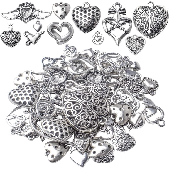 100g Love Heart Charm Alloy Tibetan style Heart Charm Heart Charm Pendant, for DIY Bracelet Necklace Jewelry Making Supplies, Antique Silver