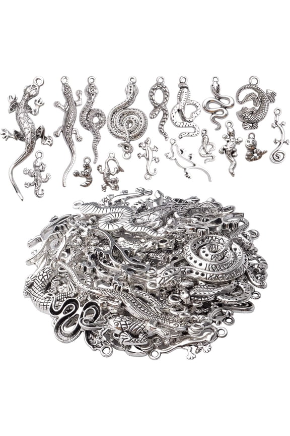 100g Mixed Style Craft Supplies Snake & Lizard Charms Alloy Animal Charms for Bracelet & Necklace Jewelry Making Accessories Antique Silver