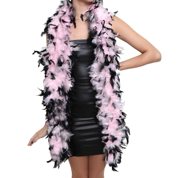 100g Pink Black Tips Feather Boa, 6 Ft Full Fluffy Halloween Costume Accessory for Parties, Weddings and Crafts