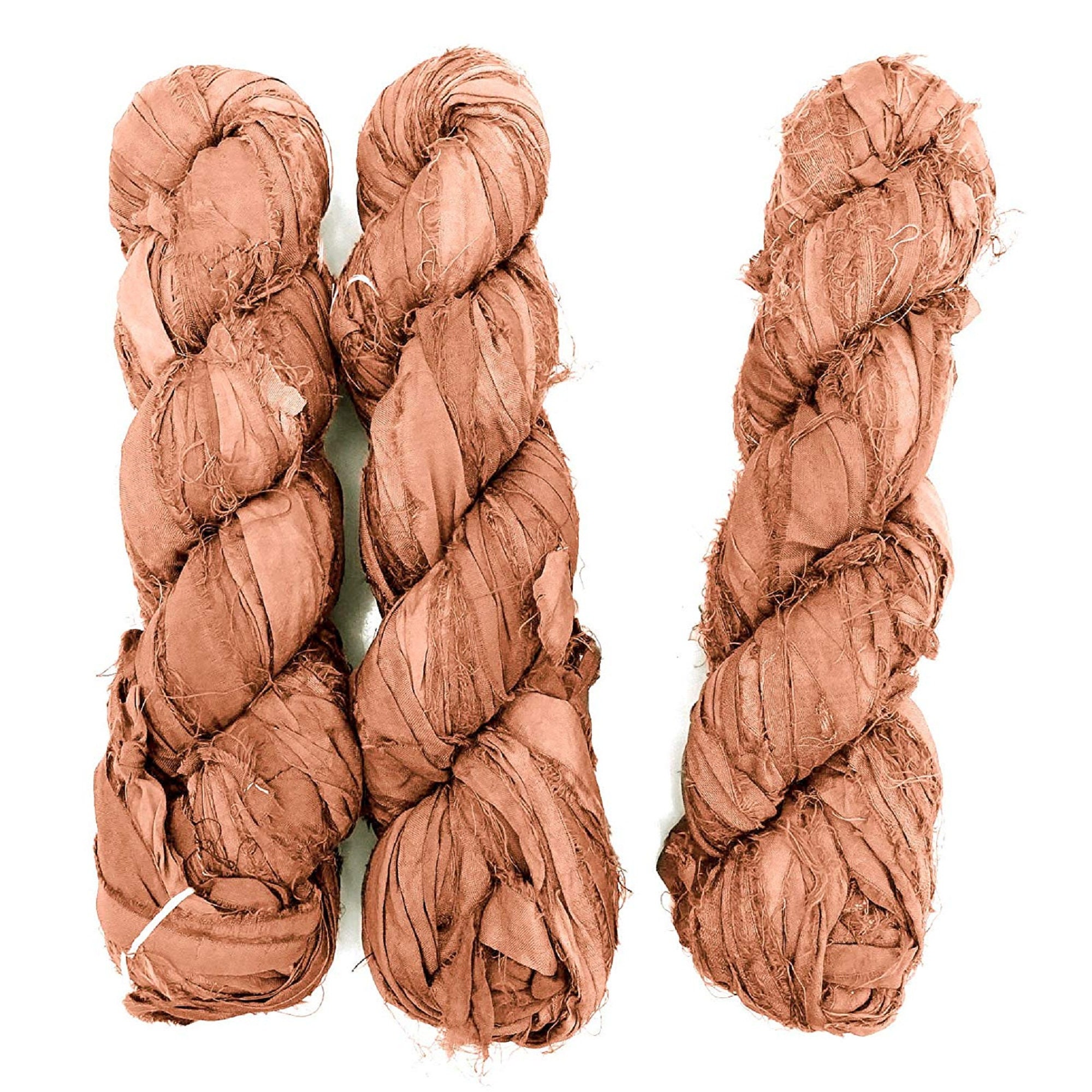 Sari Ribbon Thread 100g Recycled Sari Silk Ribbon Yarn, Jewelry Making Trim - Light Brown ...