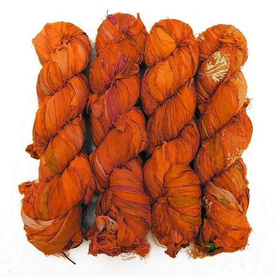 100g Recycled Sari Silk Ribbon Yarn, Jewelry Making Trim - Medium Green