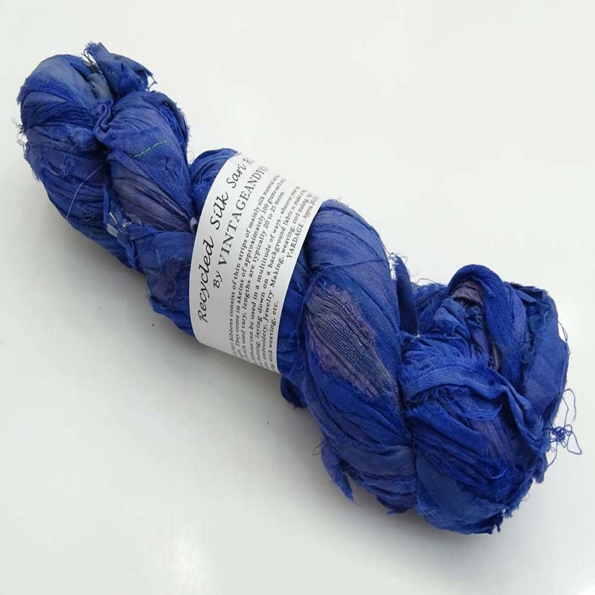100g Recycled Sari Silk Ribbon Yarn, Jewelry Making Trim - Prussian ...
