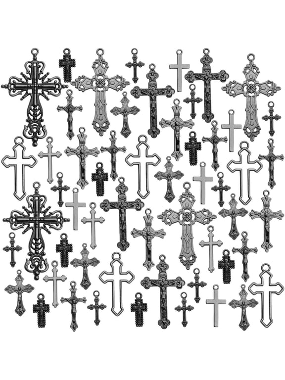 100g Rosary Cross Charms Alloy Rosary Center Charm Jewelry Charms Crucifix Cross Pendants for Necklace Earring DIY Jewelry Making Crafts Supplies