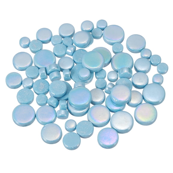 100g Round Mosaic Tiles for Crafts, Multi-Size Iridescent Glass Bulk for DIY Art, Home Decoration(Sky Blue)