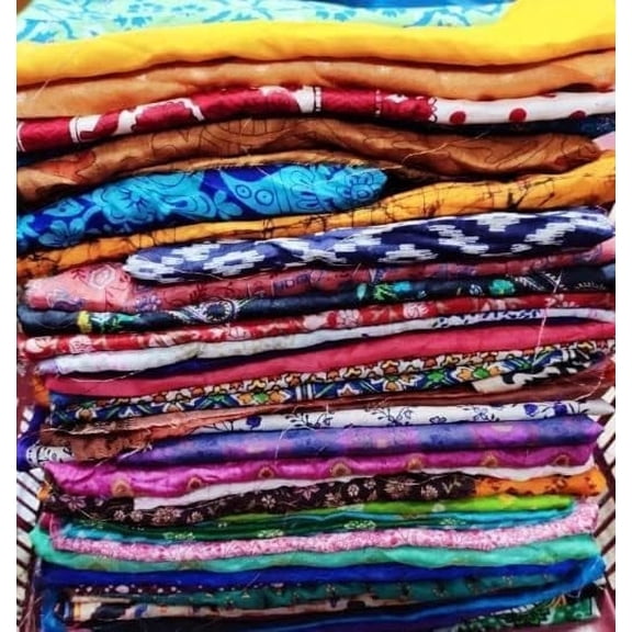 100g Sari Silk Fabric Remnant Lot  15 pcs Approx. 12x20 Mixed Colors for Crafts & Scrapbooking