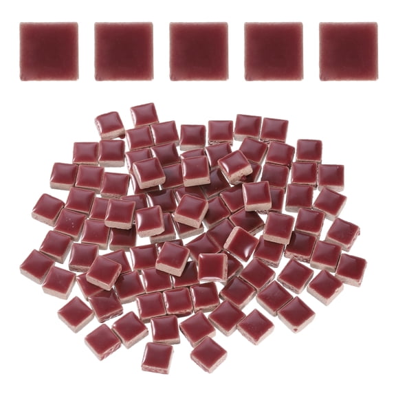 100g Square Mosaic Tiles, Ceramic Mosaic Tiles, 0.4 x 0.4Inch, Rose Red
